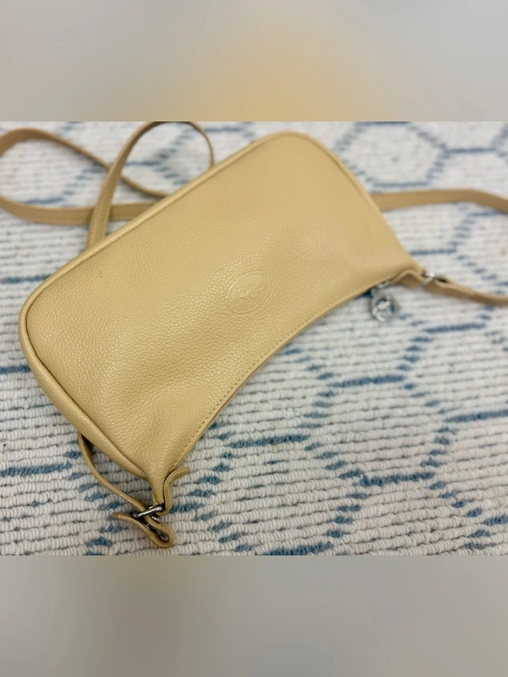 LONGCHAMP Vintage Y2K Beige Pebbled Leather Baguette Crossbody Made In France